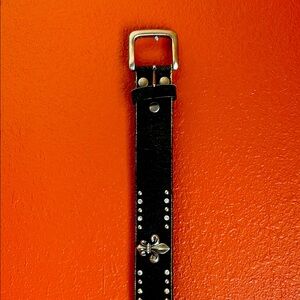 Fleur de Lis belt - Med - Leather - rhinestones